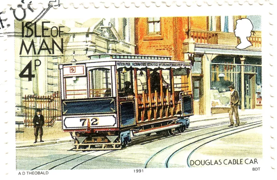 Frimærke: Douglas, Isle of Man kabelbane med kabelsporvogn 72 (1991)
