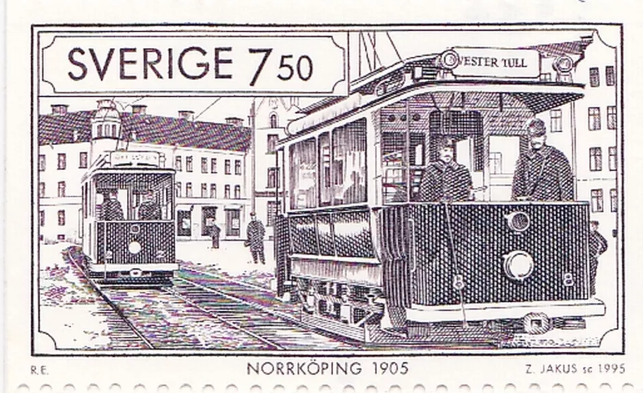 Frimærke: Norrköping motorvogn 2 på Stortorget (1995)