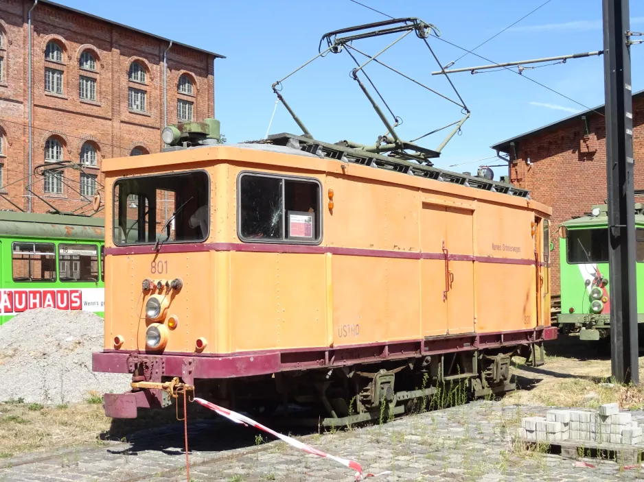 Hannover arbejdsvogn 801 på opstillingssporet ved Hannoversches Straßenbahn-Museum (2022)