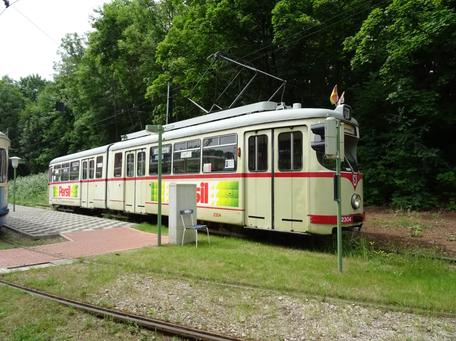 Hannover Hohenfelser Wald med ledvogn 2304 ved Straßenbahn-Haltestelle (2018)
