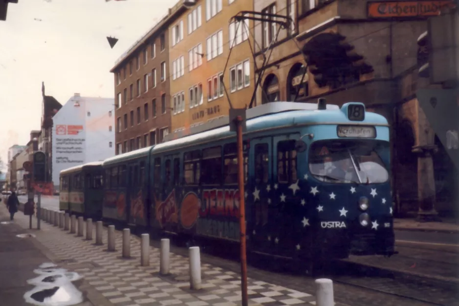 Hannover lejlighedslinje 18 med ledvogn 503 på Prinzenstraße (1986)