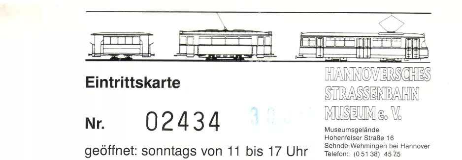 Indgangsbillet til Hannoversches Straßenbahn-Museum (HSM) (2000)