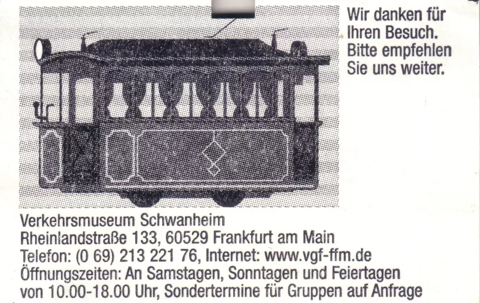 Indgangsbillet til Verkehrsmuseum Frankfurt am Main, bagsiden (2003)