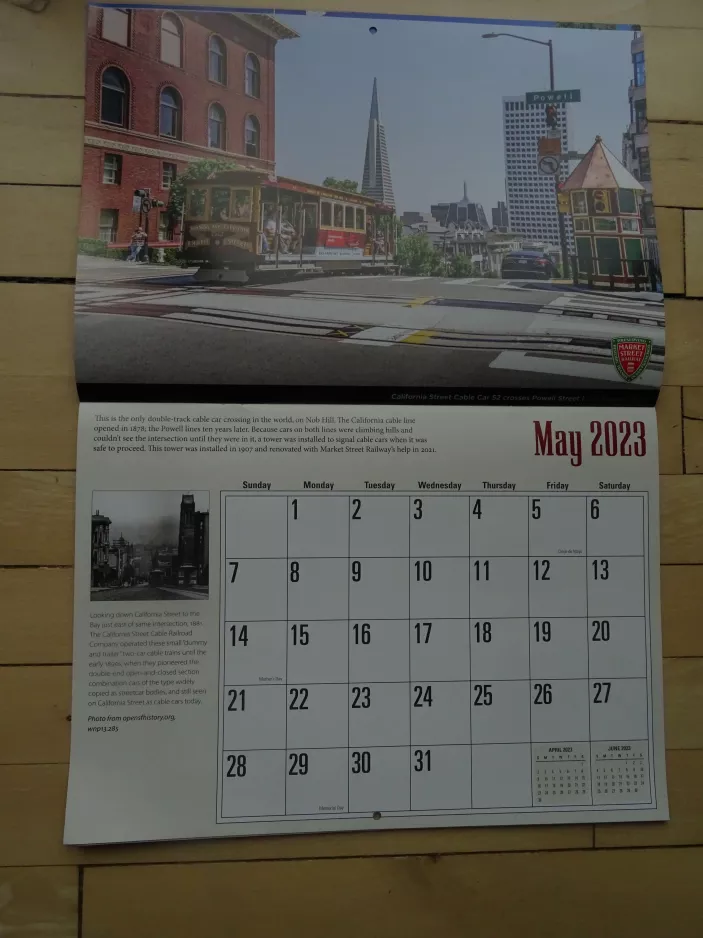 Kalender: San Francisco kabelbane California med kabelsporvogn 52 på California Street (2023)