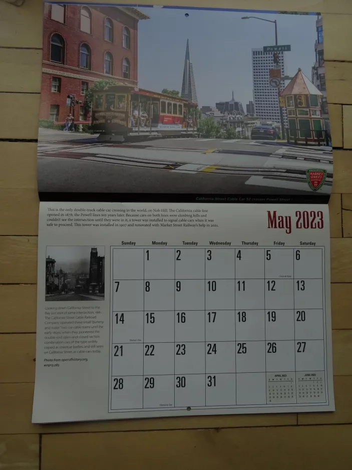 Kalender: San Francisco kabelbane California med kabelsporvogn 52 ved California & Powell (2023)