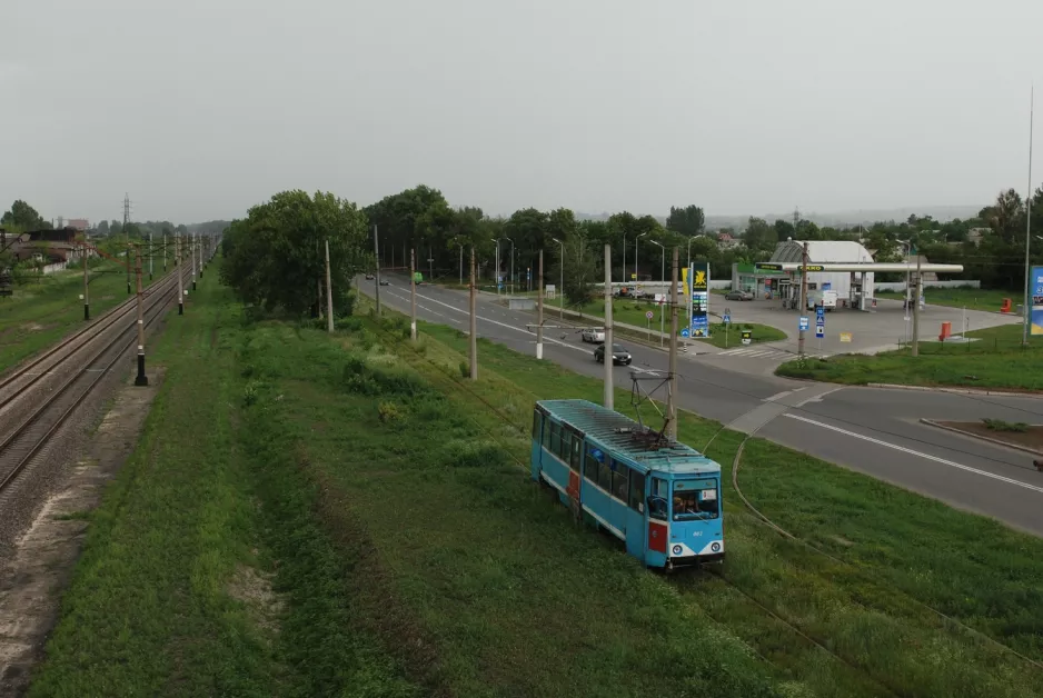 Konstantinovka sporvognslinje 4 med motorvogn 002 Oleksy Tykhoho Street (2012)