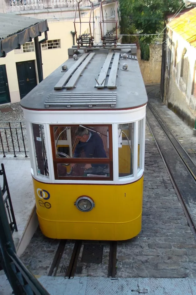 Lissabon kabelbane Elevador do Lavra med kabelsporvogn Lavra 1 ved Rua Câmara Pestana (2008)