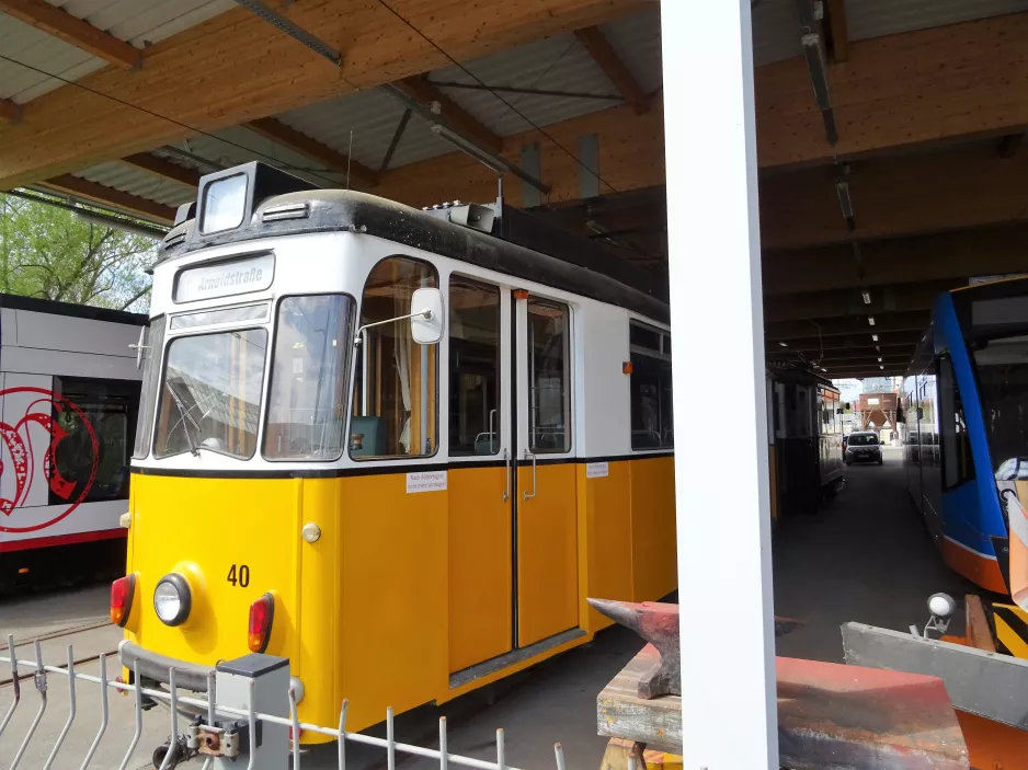 Nordhausen museumsvogn 40 inde i remisen Straßenbahndepot Grimmelallee (2017)