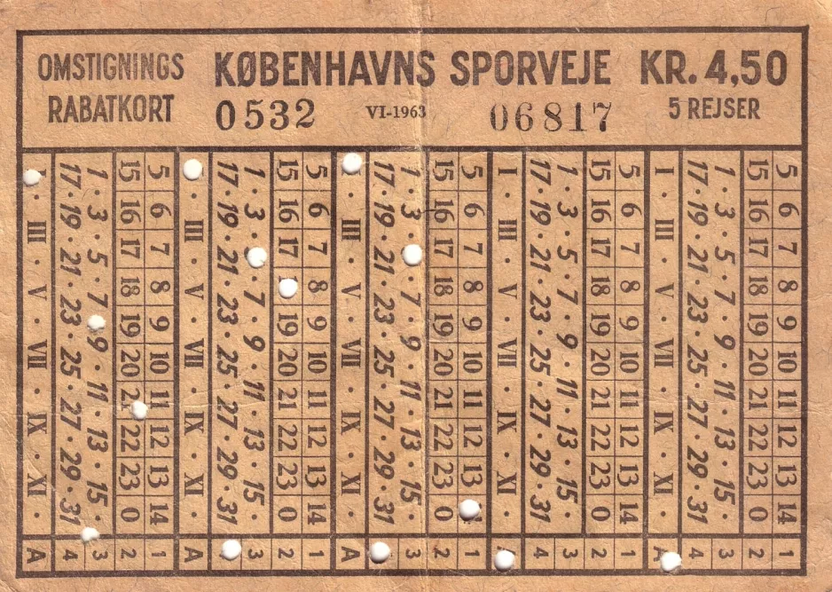 Omstigningsbillet til Københavns Sporveje (KS), forsiden  4.50 (1963)
