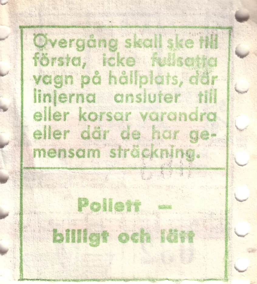 Omstigningsbillet til Malmö Lokaltrafik (ML), bagsiden (1970)
