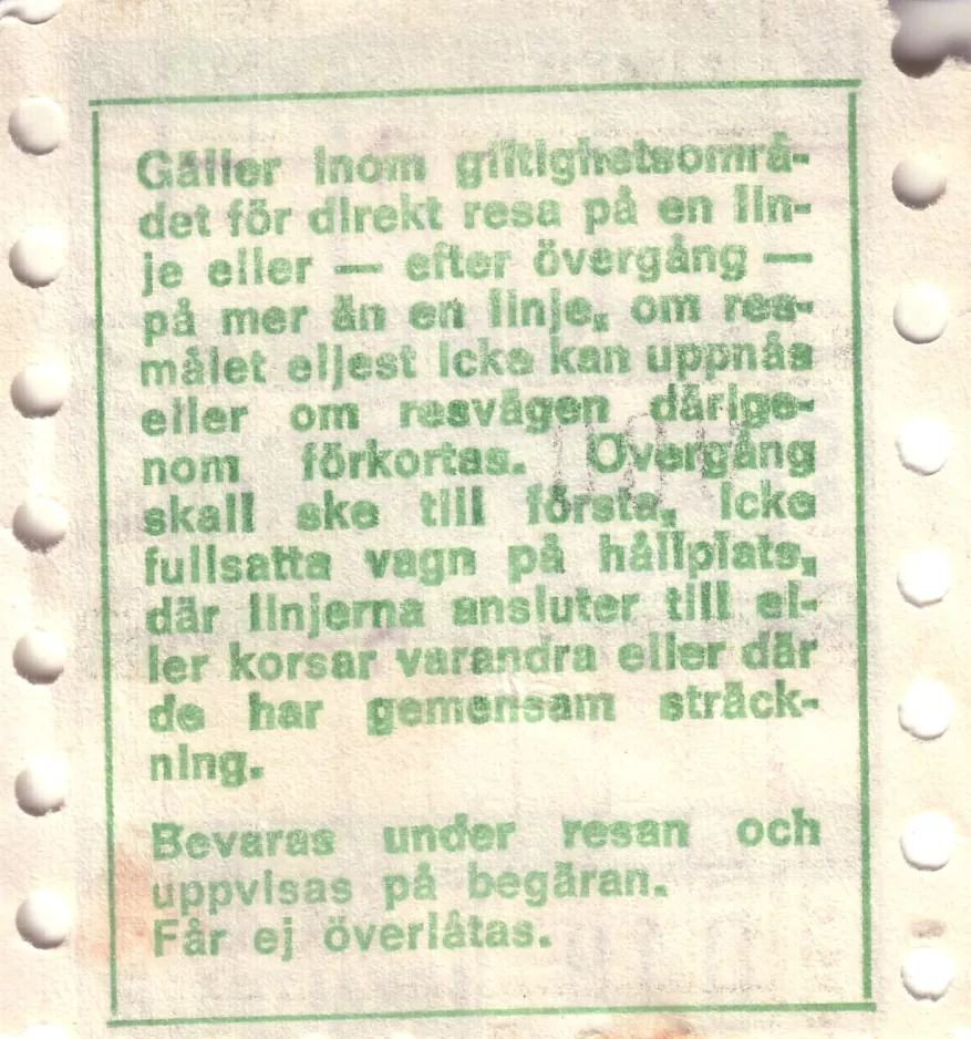 Omstigningsbillet til Malmö Lokaltrafik (ML), bagsiden  ML (1971-1973)