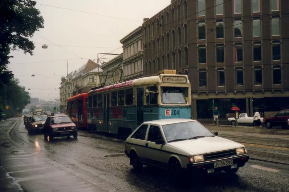 Oslo ekstralinje 15 med motorvogn 204 på Drammensveien (1987)