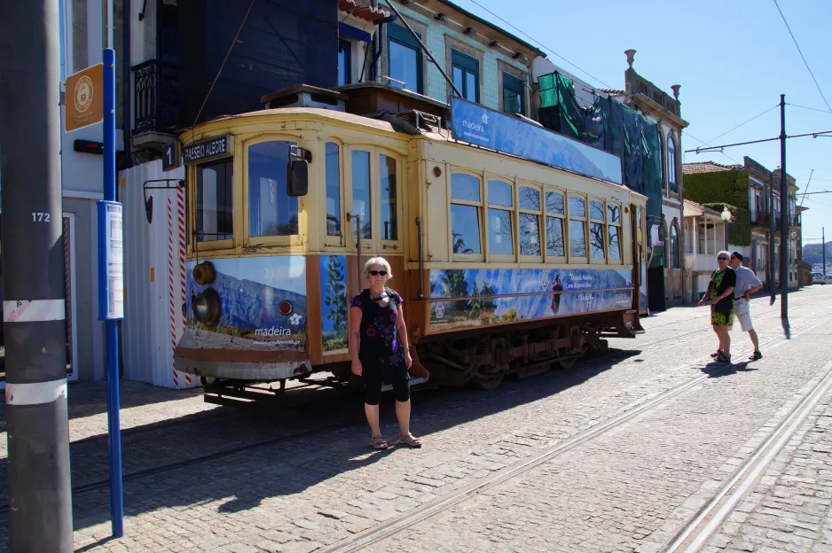 Porto sporvognslinje 1 med motorvogn 216 ved Passeio Alegre (2016)