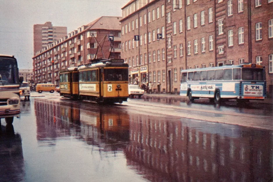 Postkort: Aarhus sporvognslinje 2 med motorvogn 1 på Skanderborgvej (1971)