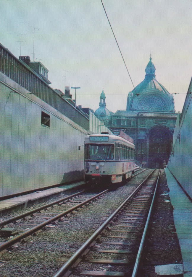Postkort: Antwerpen sporvognslinje 15 med motorvogn 2093 nær De Keyzerlei/De Keyseriei (1976)