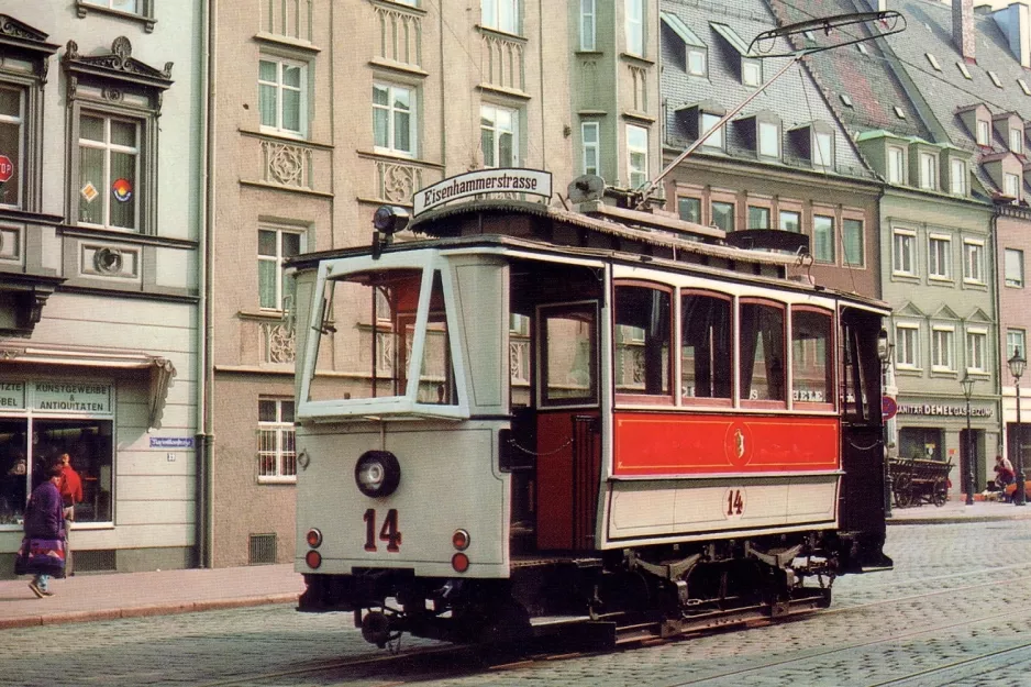Postkort: Augsburg museumsvogn 14 på Maximilianstraße (1981)
