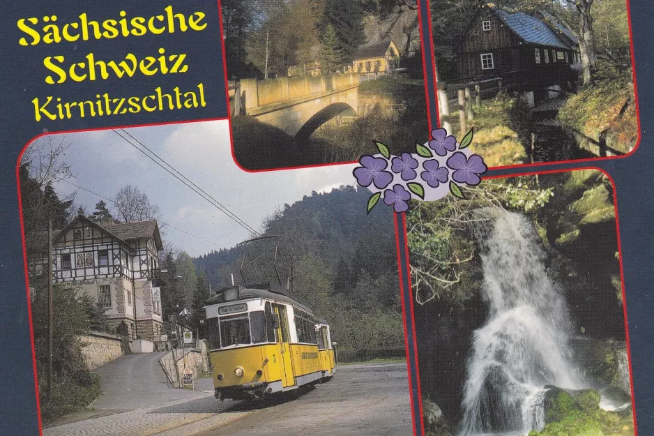 Postkort: Bad Schandau Kirnitzschtal 241 med motorvogn 3 nær Neumannmühle (2000)