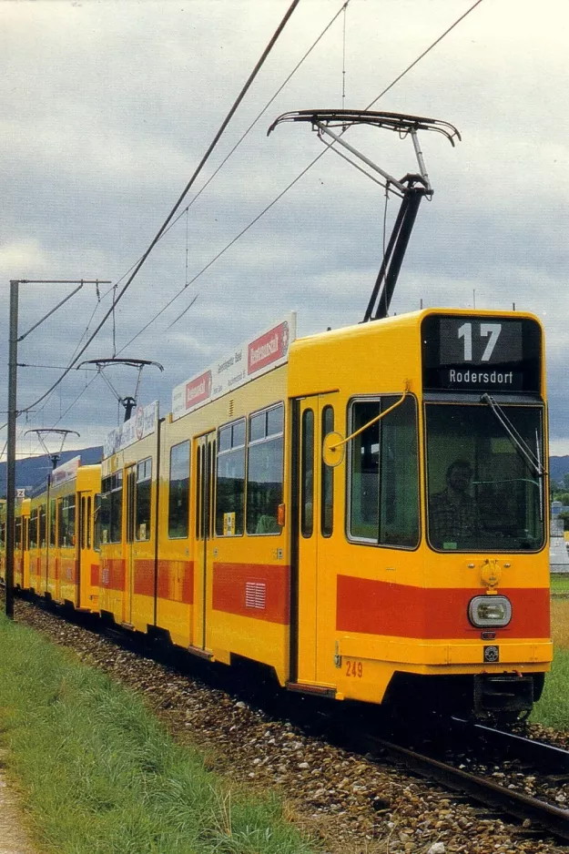 Postkort: Basel ekstralinje 17 med ledvogn 249 nær Ettingen (1985)