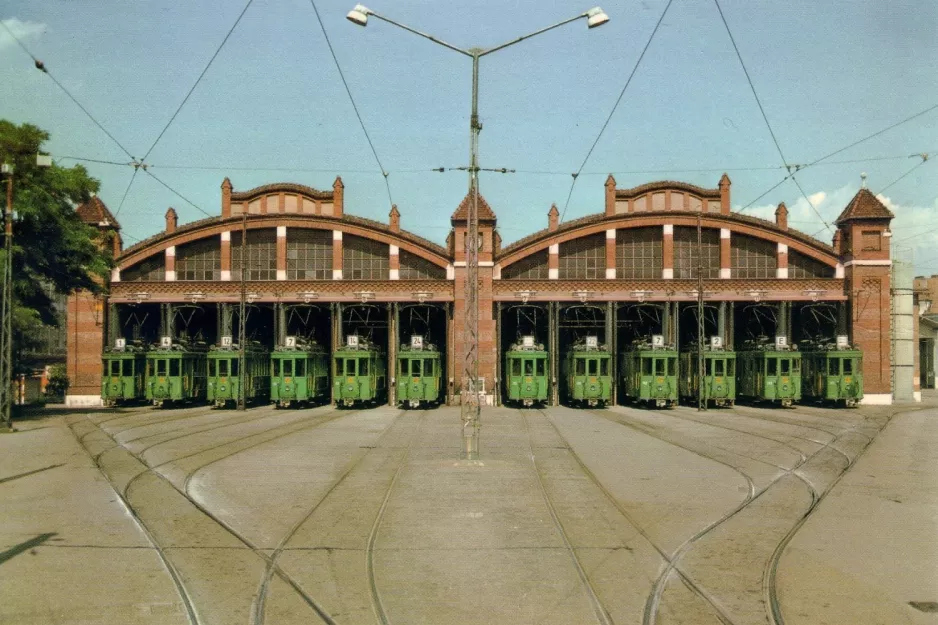 Postkort: Basel foran remisen Depot Wiesenplatz (1978)