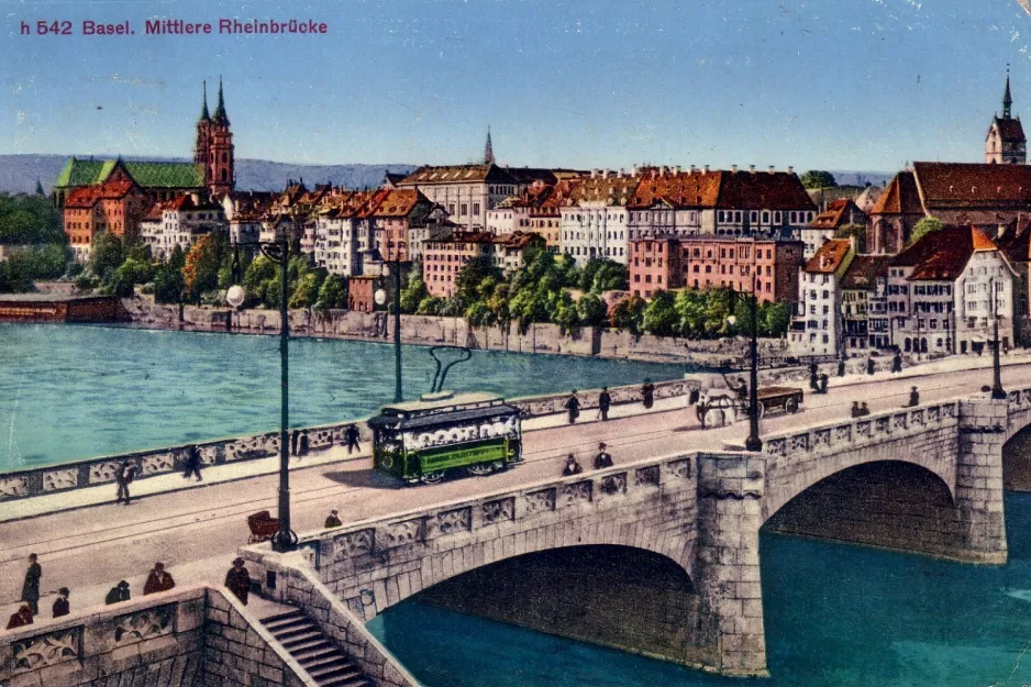 Postkort: Basel på Mittlere Brücke (1886)