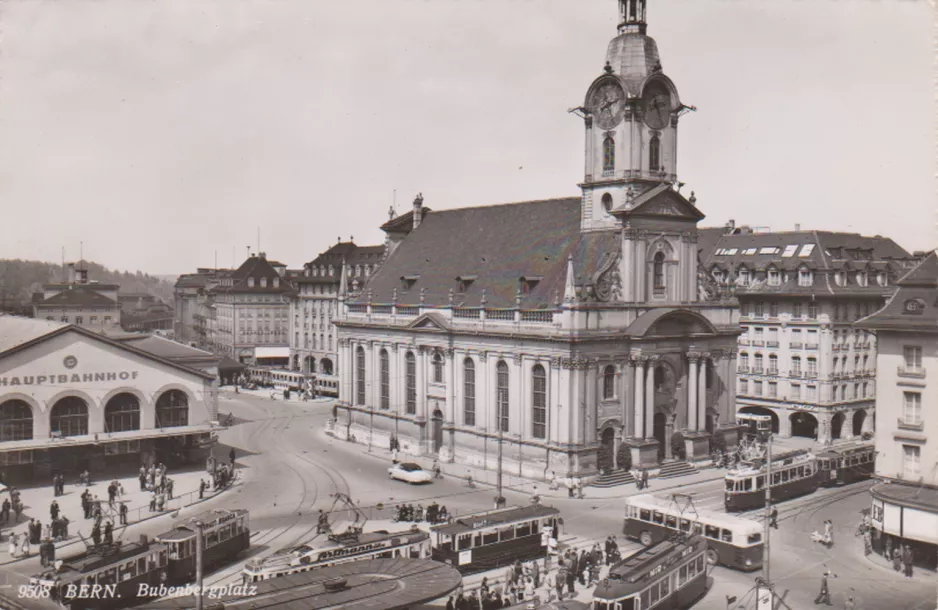 Postkort: Bern på Bubenbergplatz (1950)