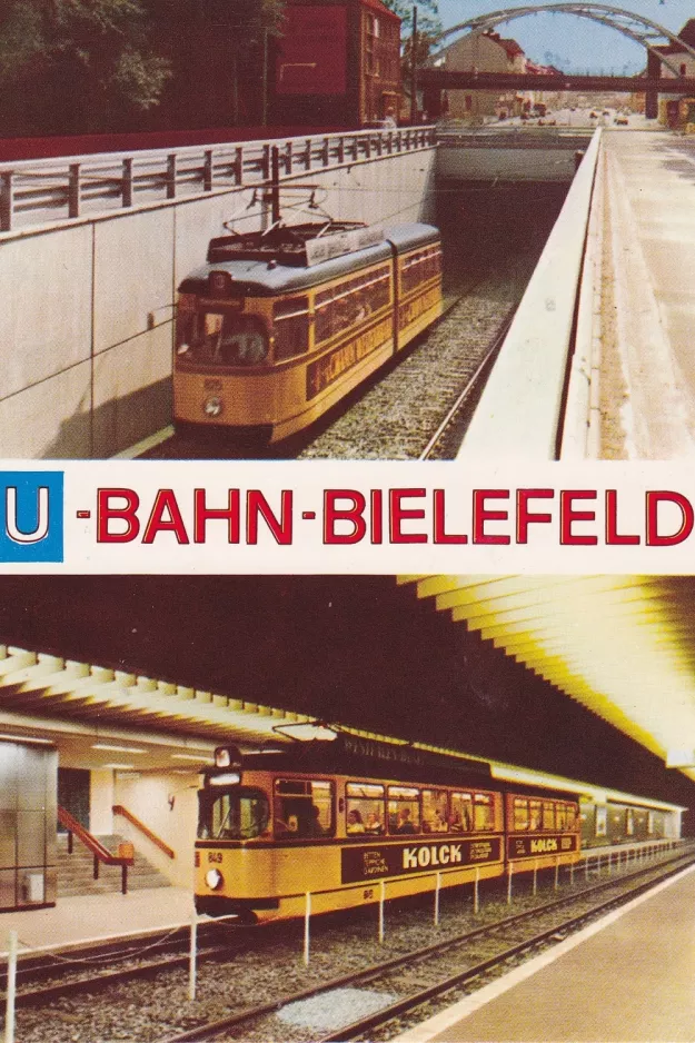 Postkort: Bielefeld sporvognslinje 3 med ledvogn 825  U-Bahn-Bielefeld (1980)