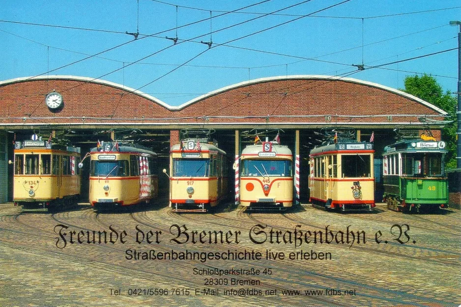 Postkort: Bremen motorvogn 134 foran remisen Sebaldsbrück (2003)