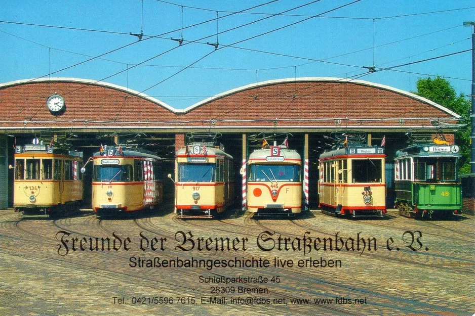 Postkort: Bremen motorvogn 134 foran Sebaldsbrück (2003)