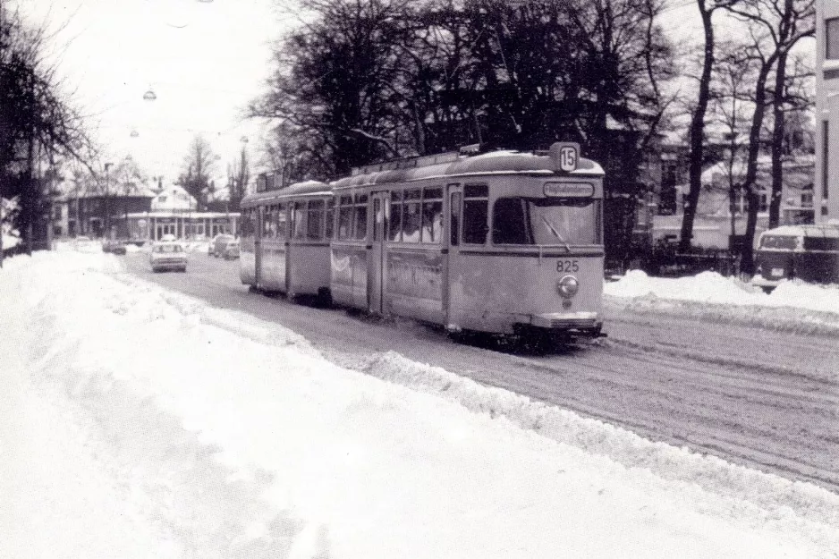 Postkort: Bremen sporvognslinje 15 med motorvogn 825 nær Am Stern (1960-1969)