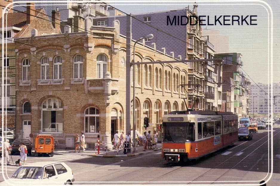 Postkort: Bruxelles De Kusttram på Leopoldlaan/Av. Leopold Middelkerke (1982)