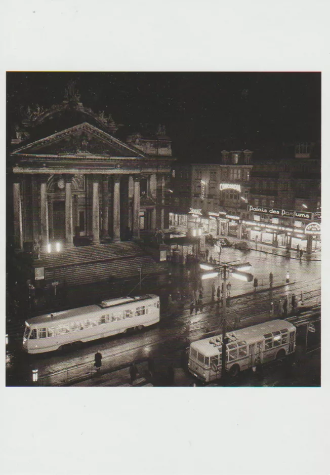 Postkort: Bruxelles på Place de la Bourse/Het Beursplein (1950)