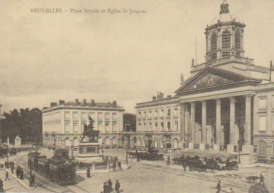 Postkort: Bruxelles sporvognslinje 10 på Place Royale (1900)
