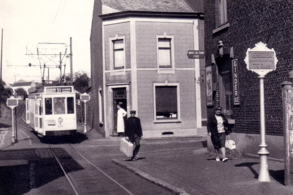 Postkort: Bruxelles sporvognslinje 31 ved Les 4cafés (1961)