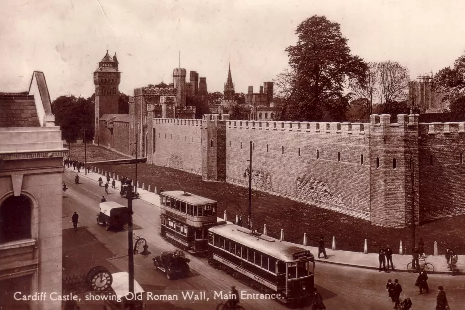 Postkort: Cardiff sporvognslinje 4 på Castle St (1948)