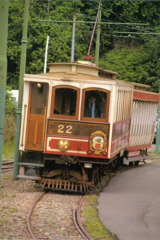 Postkort: Douglas, Isle of Man Manx Electric Railway med motorvogn 22 nær Laxey (1993)