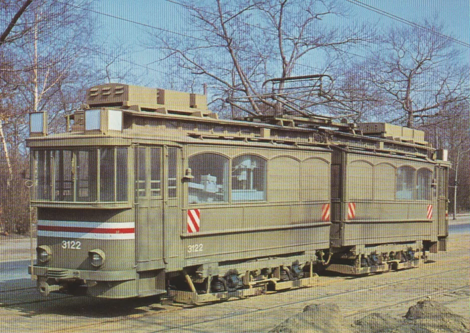 Postkort: Dresden slibevogn 3122 udenfor Remisen (1950-1955)