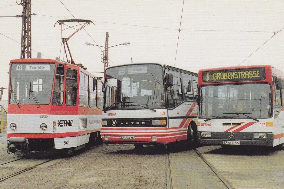 Postkort: Erfurt ledvogn 543 ved remisen Magdeburger Allee (1992)