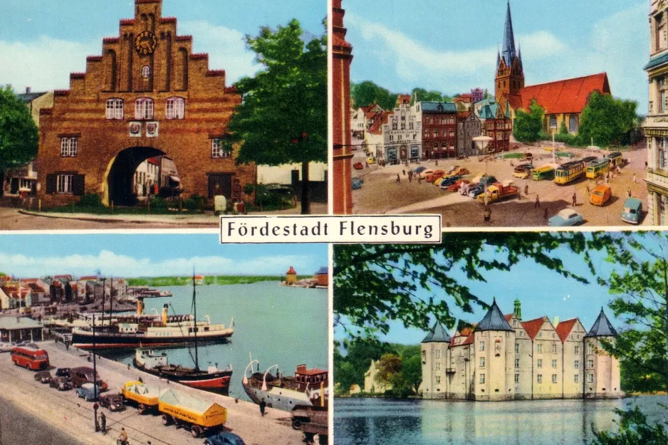 Postkort: Flensborg sporvognslinje 1 på Südermarkt (1960)