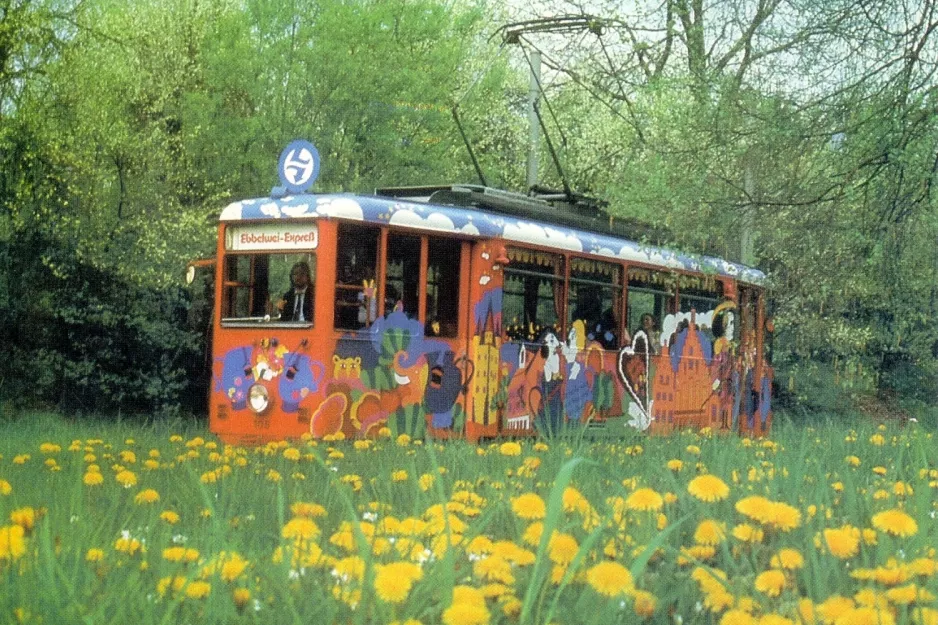 Postkort: Frankfurt am Main Ebbelwei-Expreß med motorvogn 108 nær Zoo (1980)