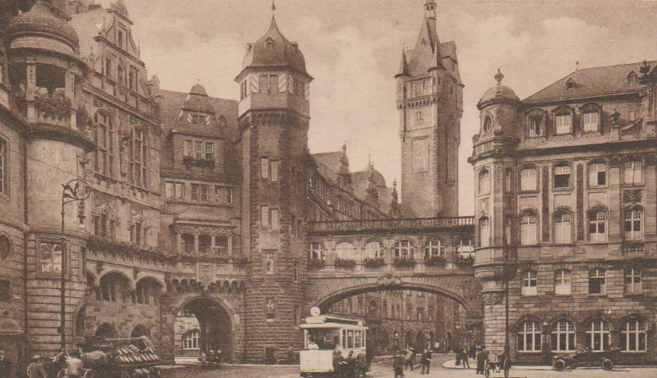 Postkort: Frankfurt am Main sporvognslinje 14 nær Rathaus (1924)