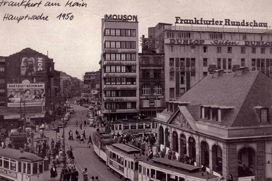 Postkort: Frankfurt am Main sporvognslinje 15 ved Hauptwache (1950)