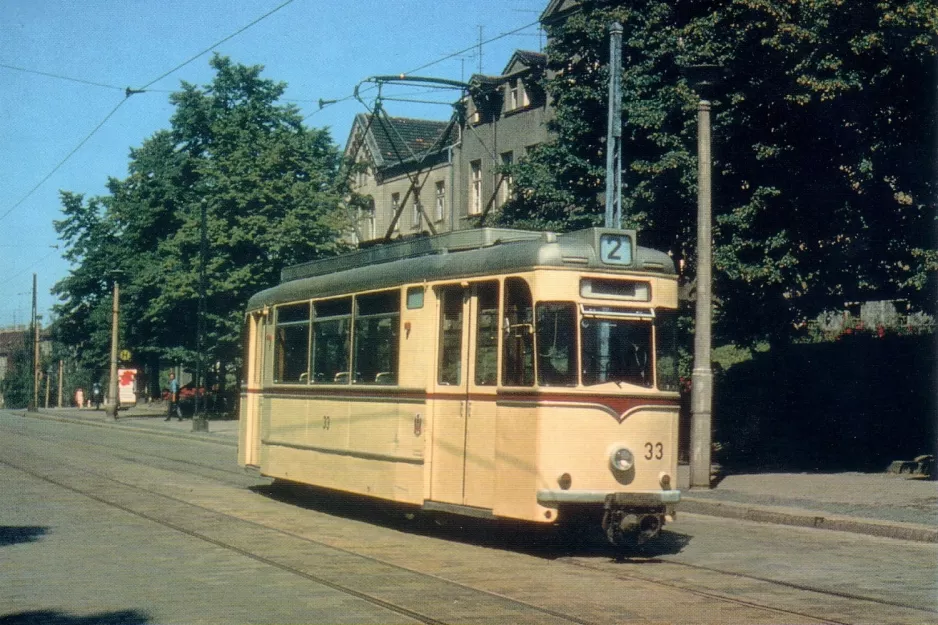 Postkort: Frankfurt (Oder) sporvognslinje 2 med motorvogn 33 på Heilbronner Straße (1971)