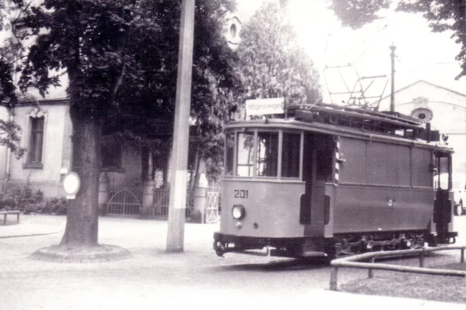 Postkort: Freiburg im Breisgau arbejdsvogn 201 ved Süd (1950)