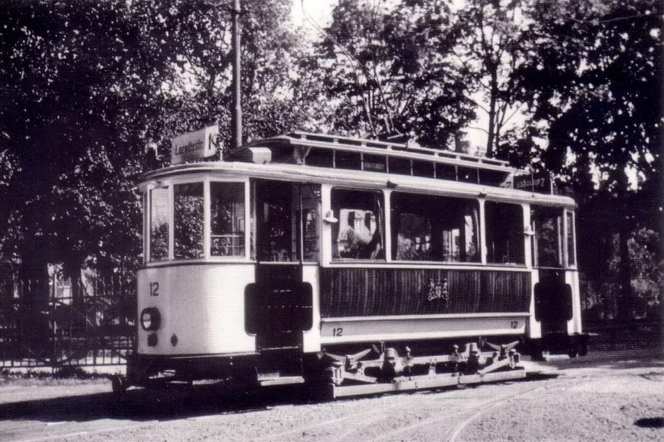 Postkort: Freiburg im Breisgau motorvogn 12 ved Süd (1950)