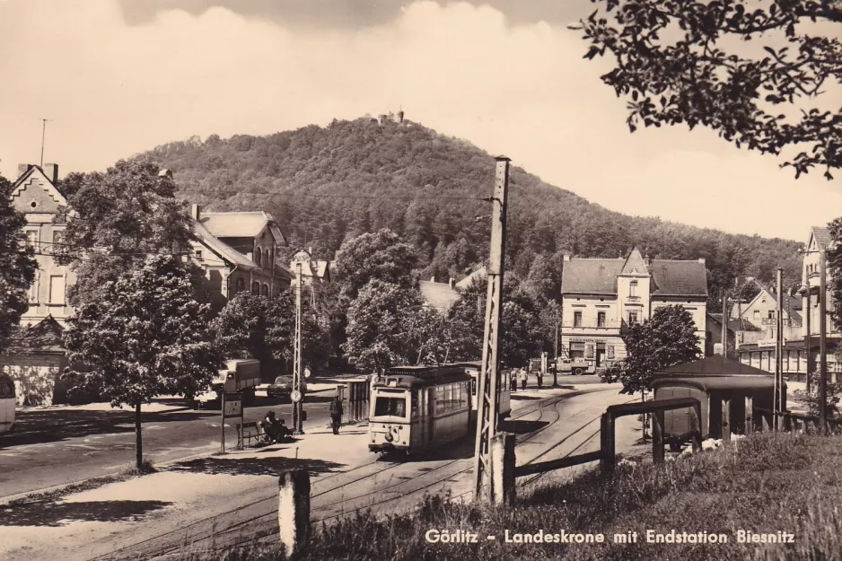 Postkort: Görlitz sporvognslinje 2 ved Biesnitz/Landeskrone (1960)