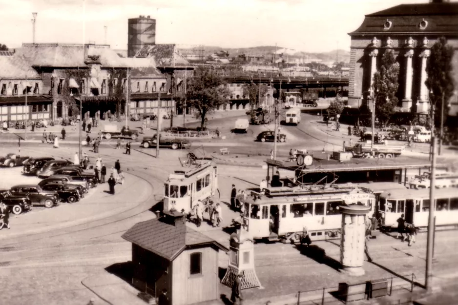 Postkort: Gøteborg sporvognslinje 1 ved Centralstation  Drottningtorget (1922)