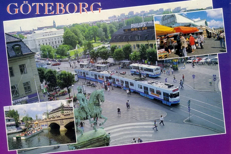 Postkort: Gøteborg sporvognslinje 5 med ledvogn 213 ved Kungsportsplatsen (1992)