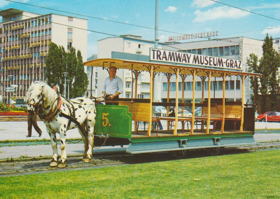 Postkort: Graz åben hestesporvogn 5 på Hauptbahnhof (Europaplatz) (2010)