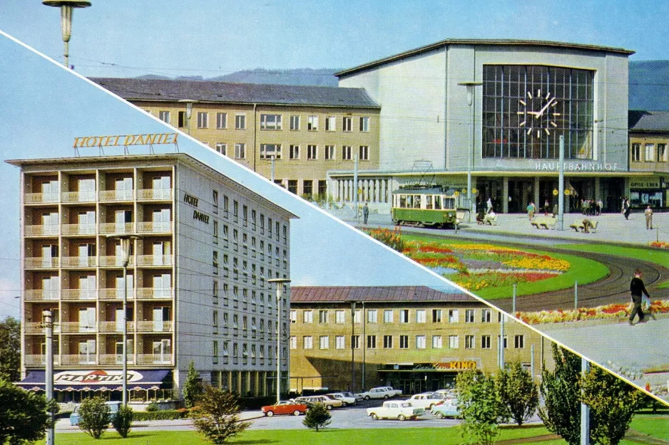 Postkort: Graz sporvognslinje 2 ved Hauptbahnhof (Europaplatz) (1968)
