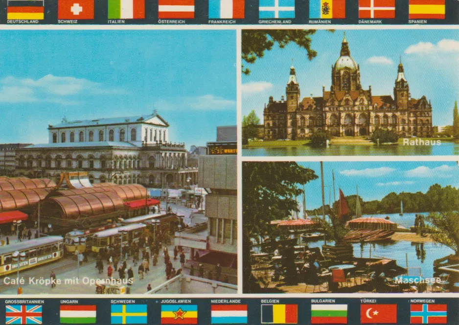 Postkort: Hannover foran Café Kröpke mit Opernhaus (1969)
